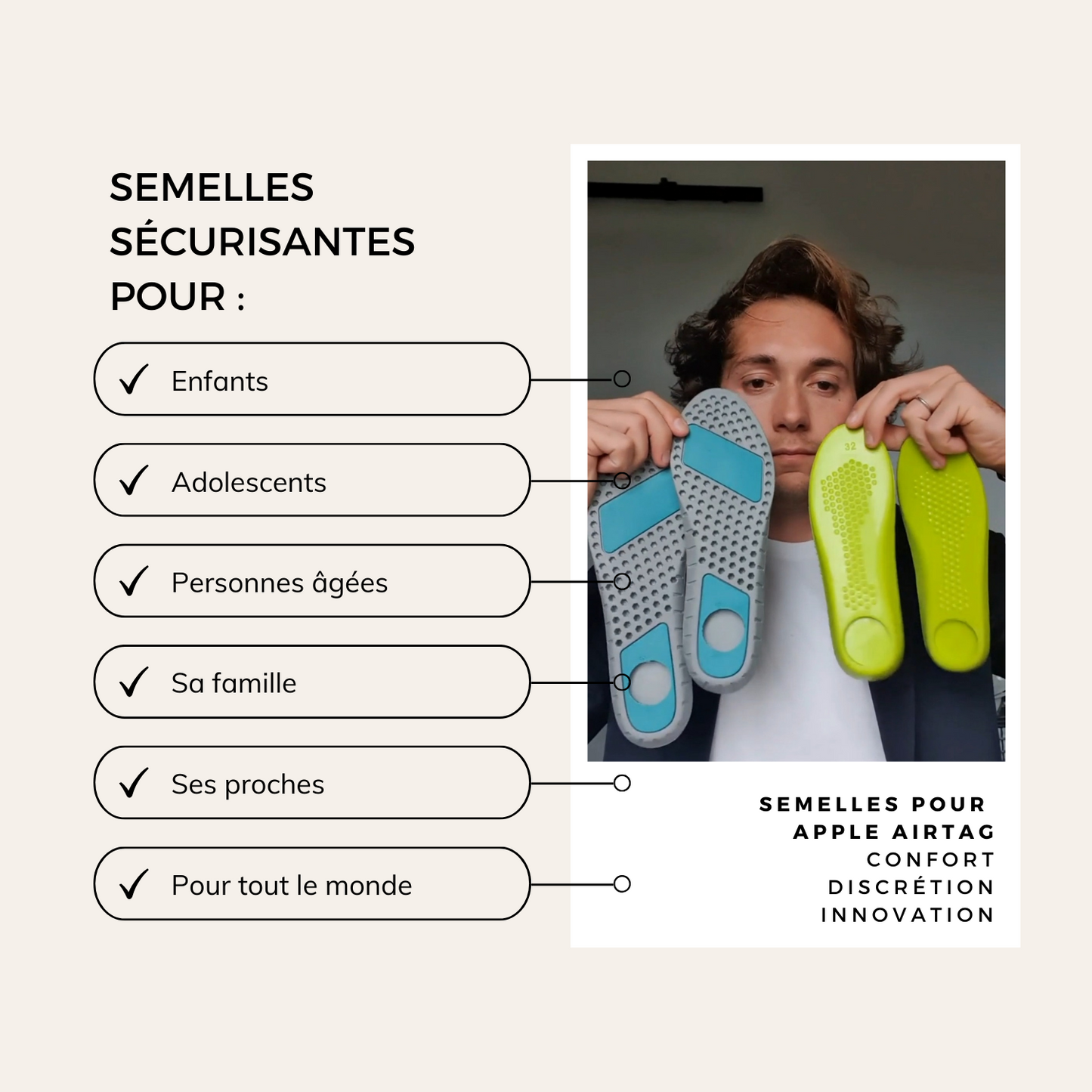 Semelles pour Apple AirTag idéales enfants, adolescents, personnes vulnérables, adultes