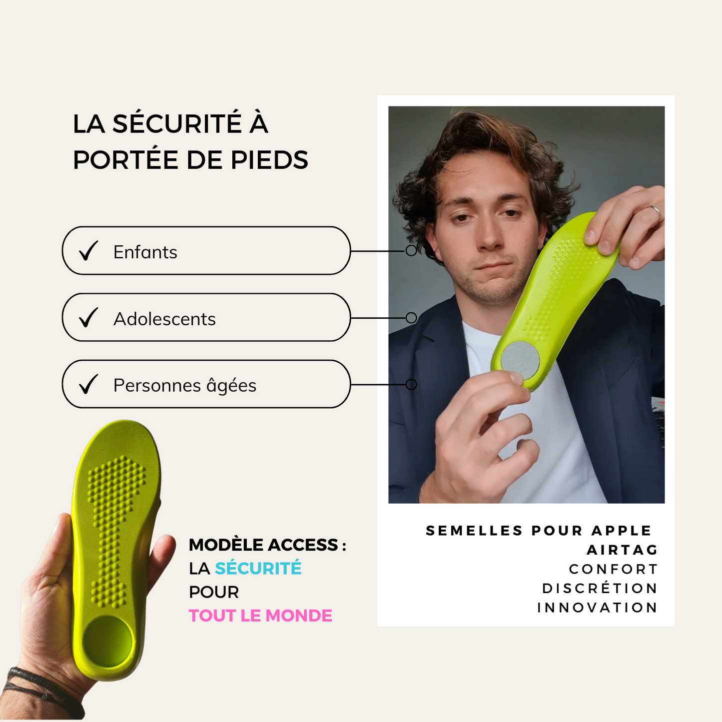 Semelles pour Apple AirTag idéales enfants, adolescents, personnes vulnérables, adultes