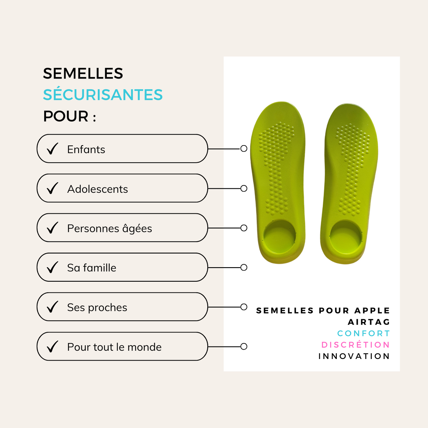 Semelles pour Apple AirTag idéales enfants, adolescents, personnes vulnérables, adultes